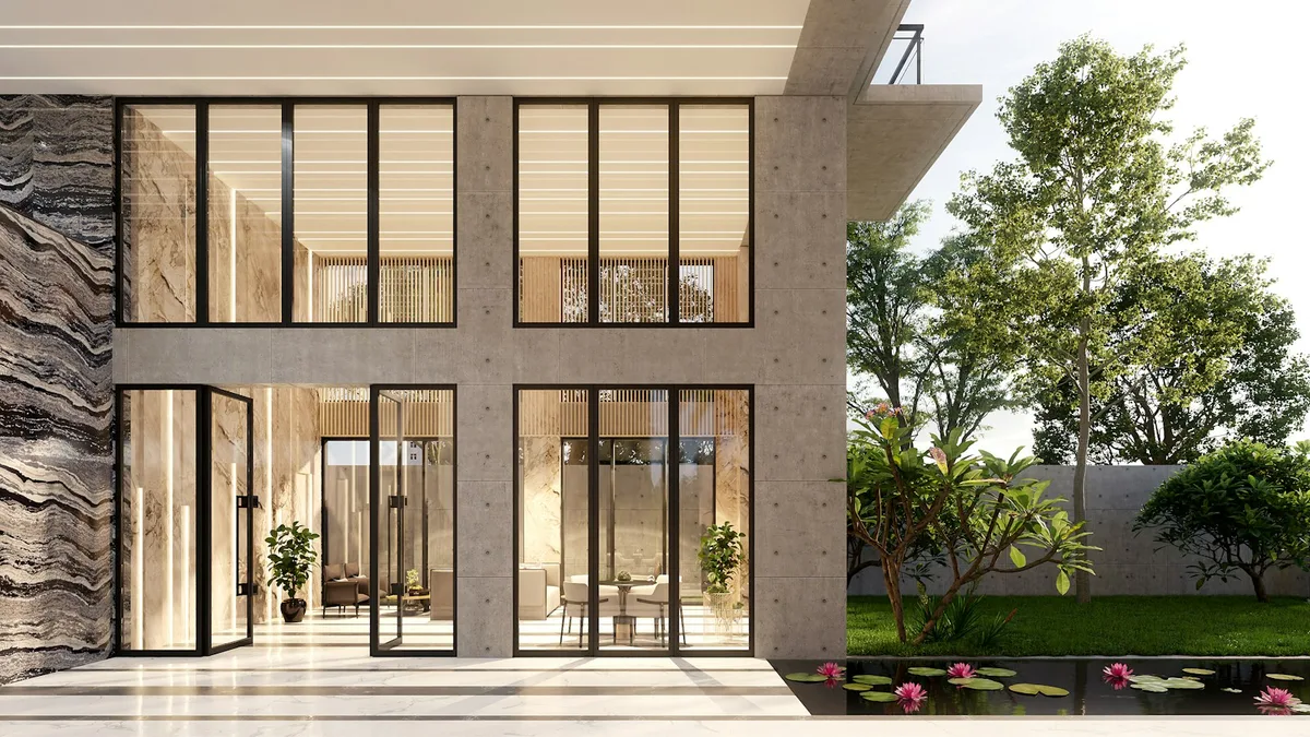 Modern home with expansive windows suited for residential window film
